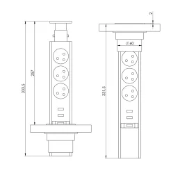 Výsuvná elektrická zásuvka SCHUKO 3x230V / Čierna