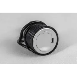 Interiérová zásuvka do stola COMPACT 1x230V + USB nabíjanie / Hliník