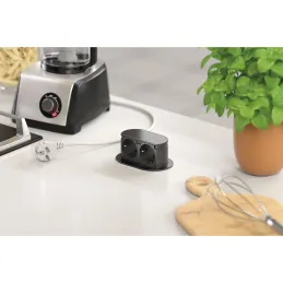 Výsuvná dvojitá elektrická zásuvka PICCOLINO SCHUKO 2x 230V / Čierna