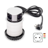 Exkluzívna výsuvná zásuvka do kuchyne alebo do kancelárie s pripojením na 230V z 3 strán + USB nabíjanie z jednej strany A + C. 
Zapustená zásuvka do kuchynského, kancelárskeho a domáceho nábytku so súčasným vytiahnutím spojov stlačením. Má 3 zástrčky typu Schuko s maximálnym povoleným výkonom až 3680W – 16A, určené pre európsky trh EÚ.
Má 2 USB pripojenie typu A a typu C na nabíjanie zariadení, ako sú smartfóny a tablety.
Na svoju inštaláciu vyžaduje vyvŕtanie otvoru priemeru 100mm na plochách s hrúbkou od 1 do 70mm a tiež sa pripevňuje k nábytku bez potreby náradia vďaka ručnej upevňovacej matici.
Vyrába sa z plastu a hliníka v lakovanej hliníkovej farbe a má 1,5 m napájací kábel so zástrčkou 230 V AC 50 Hz.