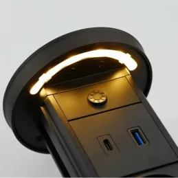 Výsuvná zásuvka LEGIA FRENCH 2x230V + USB A-C + svetlo  / Čierna matná