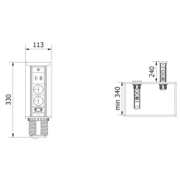 Výsuvná zásuvka LEGIA FRENCH 2x230V + USB A-C + svetlo  / Biela matná