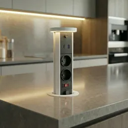 Výsuvná zásuvka LEGIA FRENCH 2x230V + USB A-C + svetlo  / Biela matná