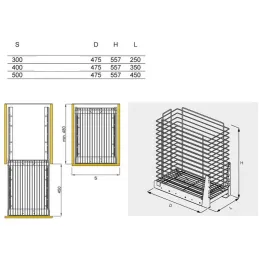 Výsuvný kôš na prádlo s tlmením a uchytením na dvierka ORTA / Lesklý chróm