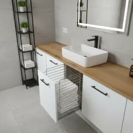 Výsuvný kôš na prádlo s tlmením a uchytením na dvierka ORTA / Biela matná