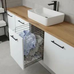 Výsuvný kôš na prádlo s tlmením a uchytením na dvierka ORTA / Biela matná