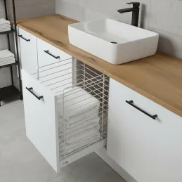 Výsuvný kôš na prádlo s tlmením a uchytením na dvierka ORTA / Biela matná