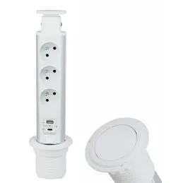 Výsuvná elektrická zásuvka ASTRA FRENCH 3x230V + 2x USB nabíjanie / Biela