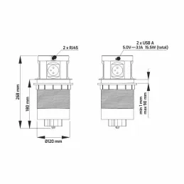 Výsuvná elektrická zásuvka MULTIBOX 4x 230V + 2x USB + 2x RJ45 / Biela