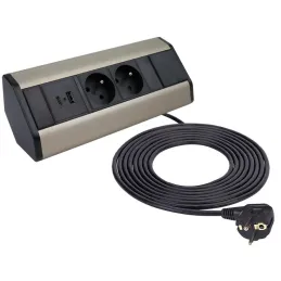 Interiérová zásuvková lišta CORNER FRENCH 2x 230V +2x USB / Čierna - nerez