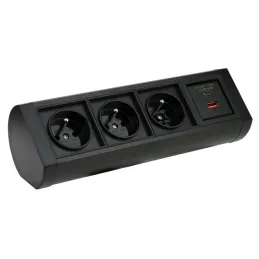 Elektrická zásuvka OFFICE 3x230V + 1xUSB C+A FRENCH / Čierna matná