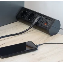 Elektrická zásuvka OFFICE 3x230V + 1xUSB C+A FRENCH / Čierna matná