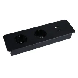 Elektrická zásuvková lišta EUROBOX 2x230V + 1xUSB C+A SCHUKO / Čierna matná