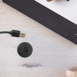 Interiérová 2 x USB A-C nabíjačka do stola 25mm PLUGY / Čierna matná