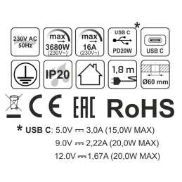 Interiérová zásuvka ALPHA BOX SCHUKO 1x230V + USB C / Čierna matná