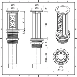Výsuvná elektrická zásuvka Elevator NEW 2x230V FRENCH / Nerez