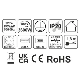 Interiérová zásuvková lišta SLIM BOX SCHUKO 3x 230V + USB / Nerez