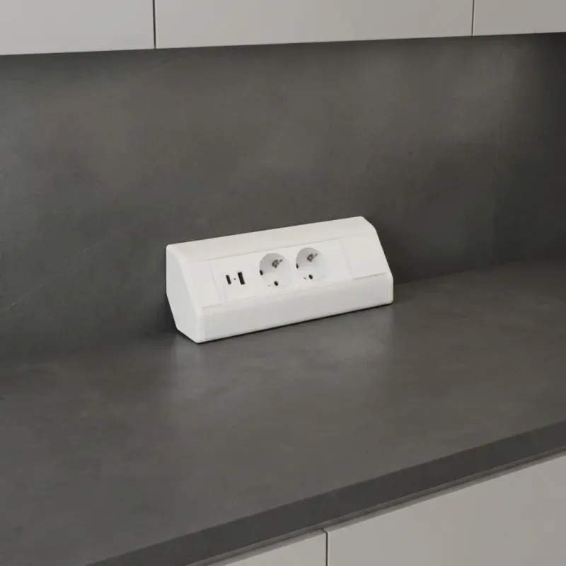 Interiérová zásuvková lišta CORNER SCHUKO 2x 230V + USB A-C / Biela matná