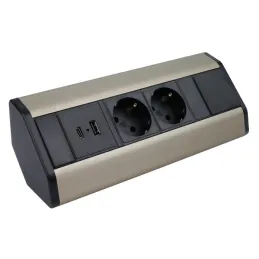 Interiérová zásuvková lišta CORNER SCHUKO 2x 230V + USB A-C / Nerez