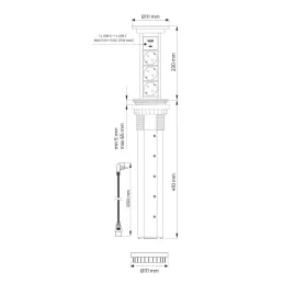 Automatická výsuvná elektrická zásuvka ASTRA SCHUKO 3x230V + 2xUSB A-C / Čierna