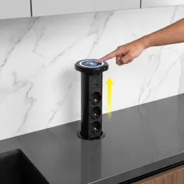 Automatická výsuvná elektrická zásuvka ASTRA SCHUKO 3x230V + 2xUSB A-C / Čierna