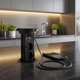Automatická výsuvná elektrická zásuvka ASTRA SCHUKO 3x230V + 2xUSB A-C / Čierna