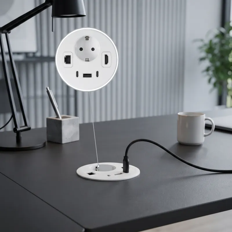 Interiérová zásuvka do stola OFFICE SMART 80 SCHUKO 1x230V + USB A-C + HDMI + Rj45 / Biela