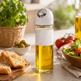 Sklenená fľaša na olivový olej alebo ocot s automatickým otváraním 510 ml / Biela