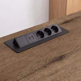 Výklopná zásuvka AMBIENTE SCHUKO 3x230V + USB A-C / Čierna matná