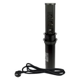 Výsuvná zásuvka AVION SCHUKO 2x230V + USB A-C a indukčným nabíjaním / Čierna matná