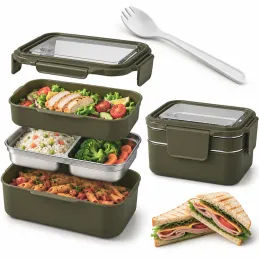 Nerezový obedár s príborom MY BOX / Tmavo zelená