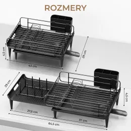 Rozkladací odkvapávač na riad WARD / Čierna matná