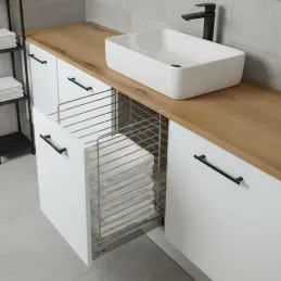 Výsuvný kôš na prádlo s tlmením a uchytením na dvierka ALO / Biela matná
