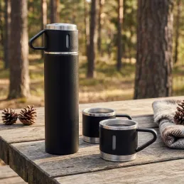 Dizajnová termoska s 3 pohármi 400 ml / Čierna matná
