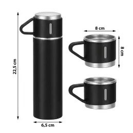 Dizajnová termoska s 3 pohármi 400 ml / Čierna matná