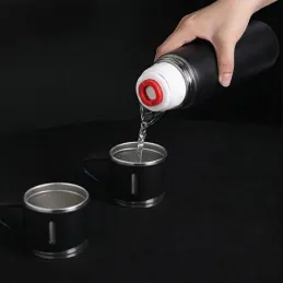 Dizajnová termoska s 3 pohármi 400 ml / Čierna matná
