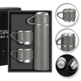 Dizajnová termoska s 3 pohármi 400 ml / Šedá