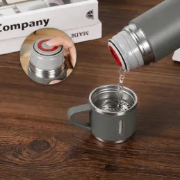 Dizajnová termoska s 3 pohármi 400 ml / Šedá