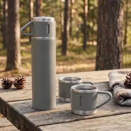 Dizajnová termoska s 3 pohármi 400 ml / Šedá