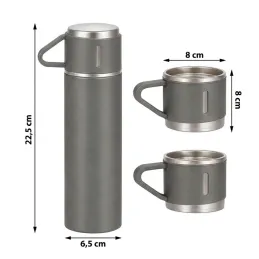 Dizajnová termoska s 3 pohármi 400 ml / Šedá