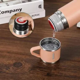 Dizajnová termoska s 3 pohármi 400 ml / Ružová