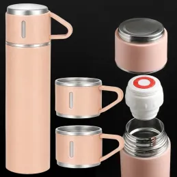 Dizajnová termoska s 3 pohármi 400 ml / Ružová