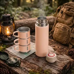 Dizajnová termoska s 3 pohármi 400 ml / Ružová