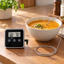 LCD teplomer na potraviny so sondou a magnetom / Čierny